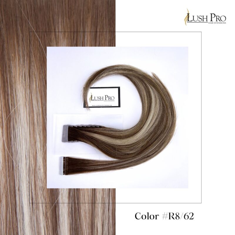 Lush Pro Tape In human remy hair extensions color #R8-62
