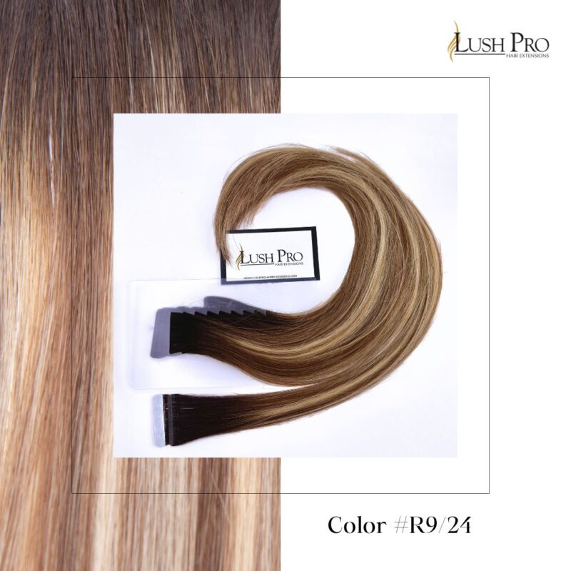 Lush Pro Tape In human remy hair extensions color #R9-24
